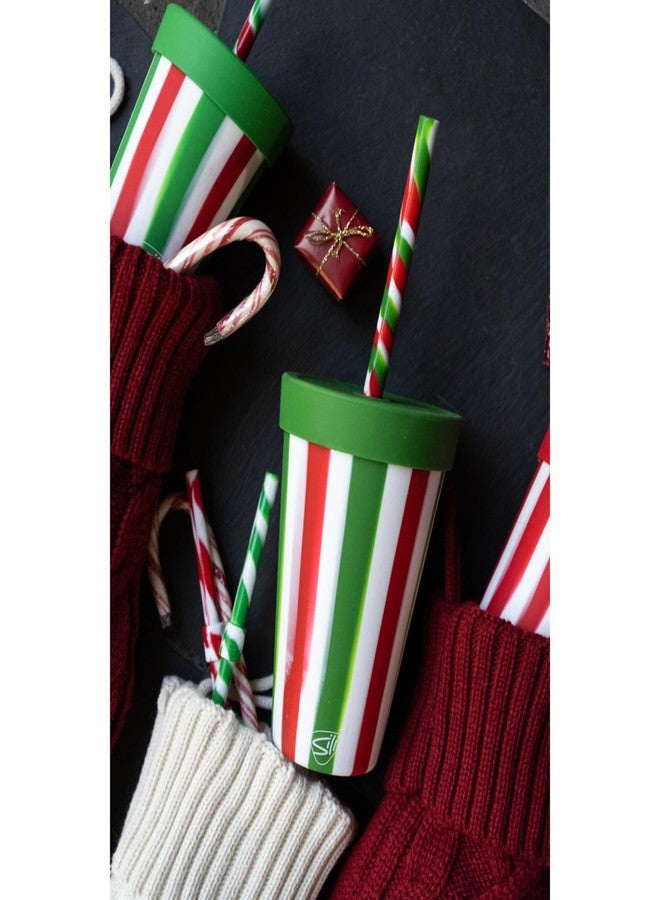 Silipint: Silicone 16 oz Straw Tumbler:4 Pk - Peppermint, Poinsettia, Classic Red & Green - Unbreakable, Holiday Gift, Sustainable - Image 3